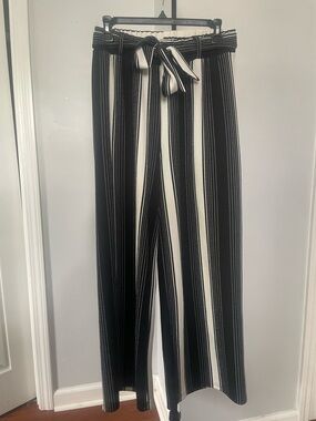 Sweet Rain Black & White Vertical Stripe Wide-Leg Pants with Tie Waist